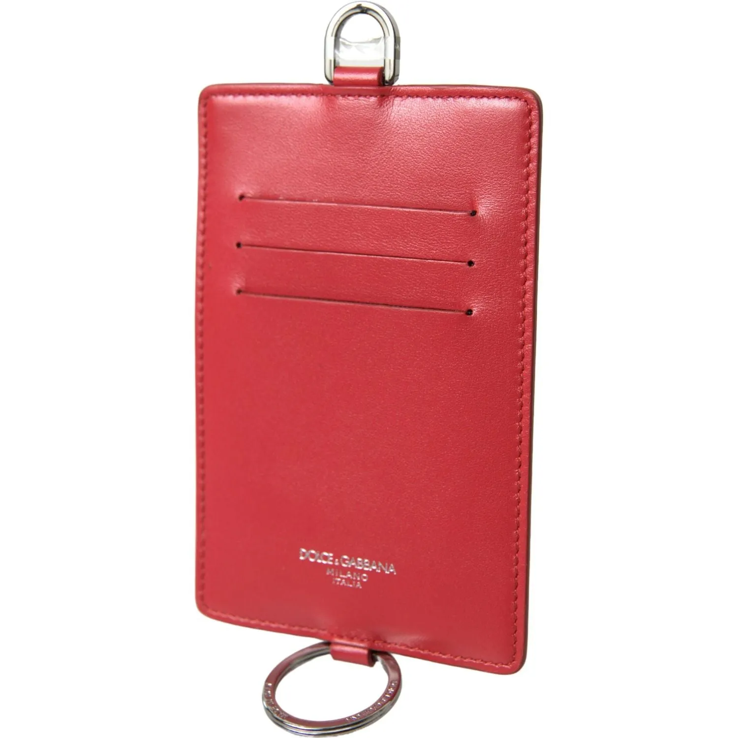 Dolce & Gabbana Elegant Red Leather Lanyard Card Holder