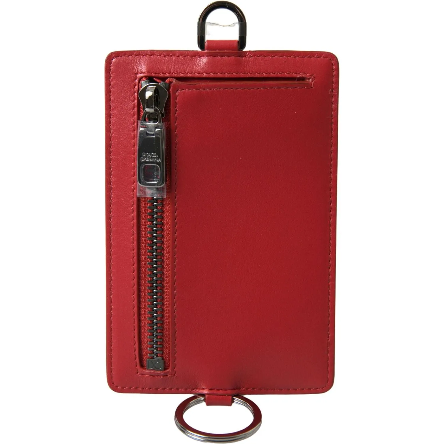 Dolce & Gabbana Elegant Red Leather Lanyard Card Holder