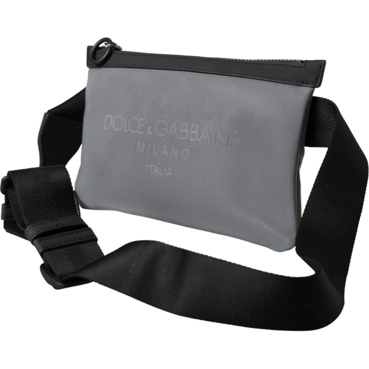 Dolce & Gabbana Gray Neoprene Logo Zip Waist Fanny Pack Belt Pouch Bag