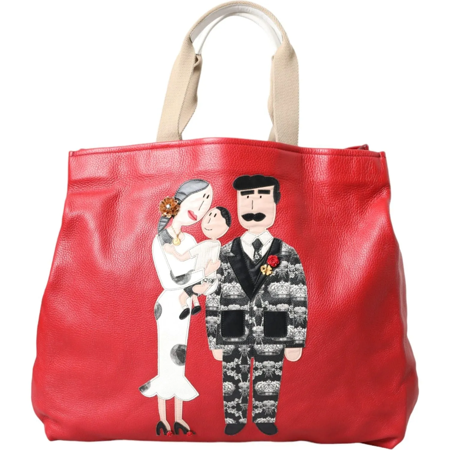 Dolce & Gabbana Red Leather #DGFamily Patch Shopping Tote Bag