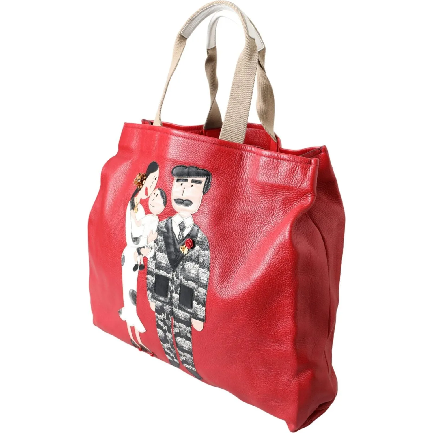 Dolce & Gabbana Red Leather #DGFamily Patch Shopping Tote Bag