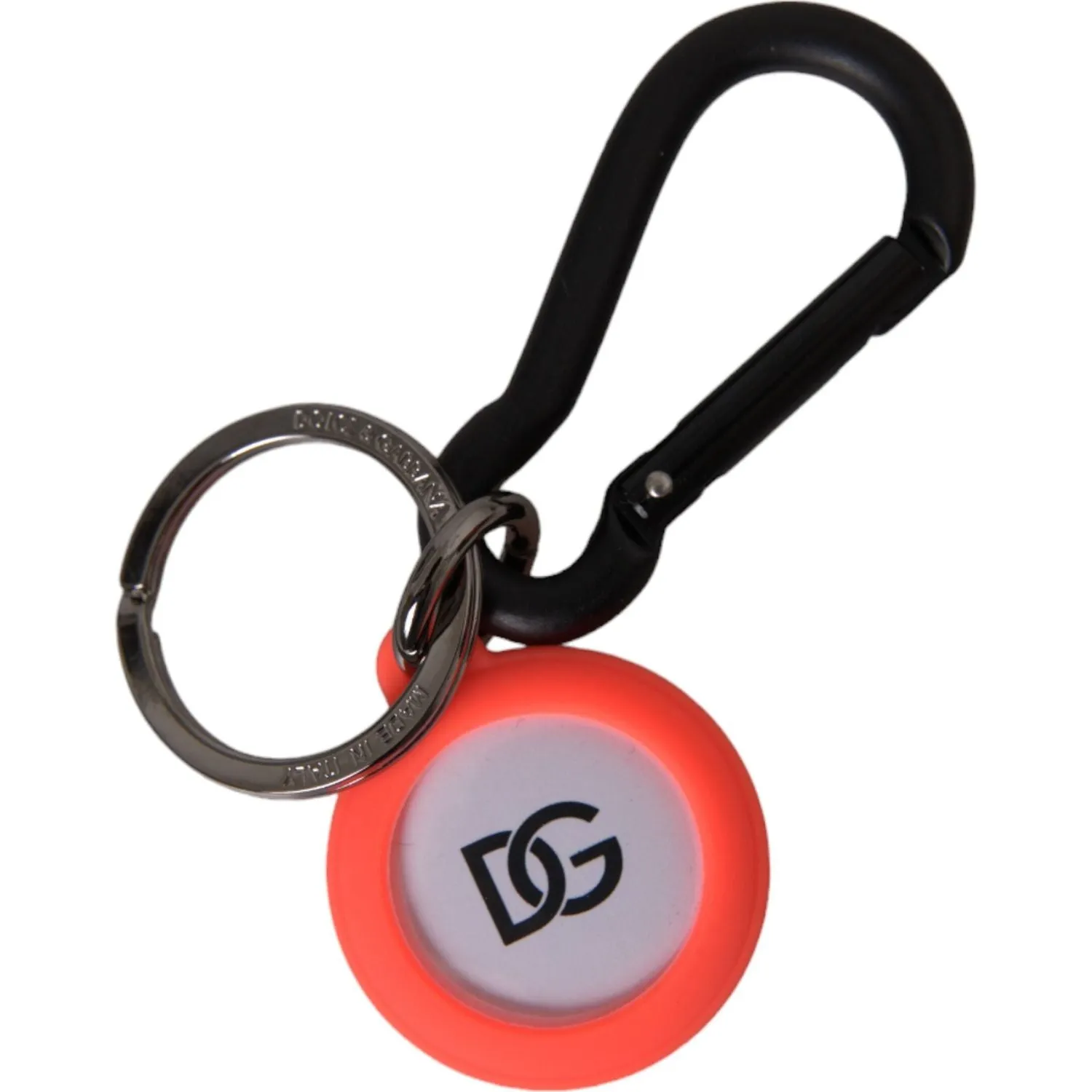 Dolce & Gabbana Red Orange Rubber DG Logo Round Metal Keyring Keychain