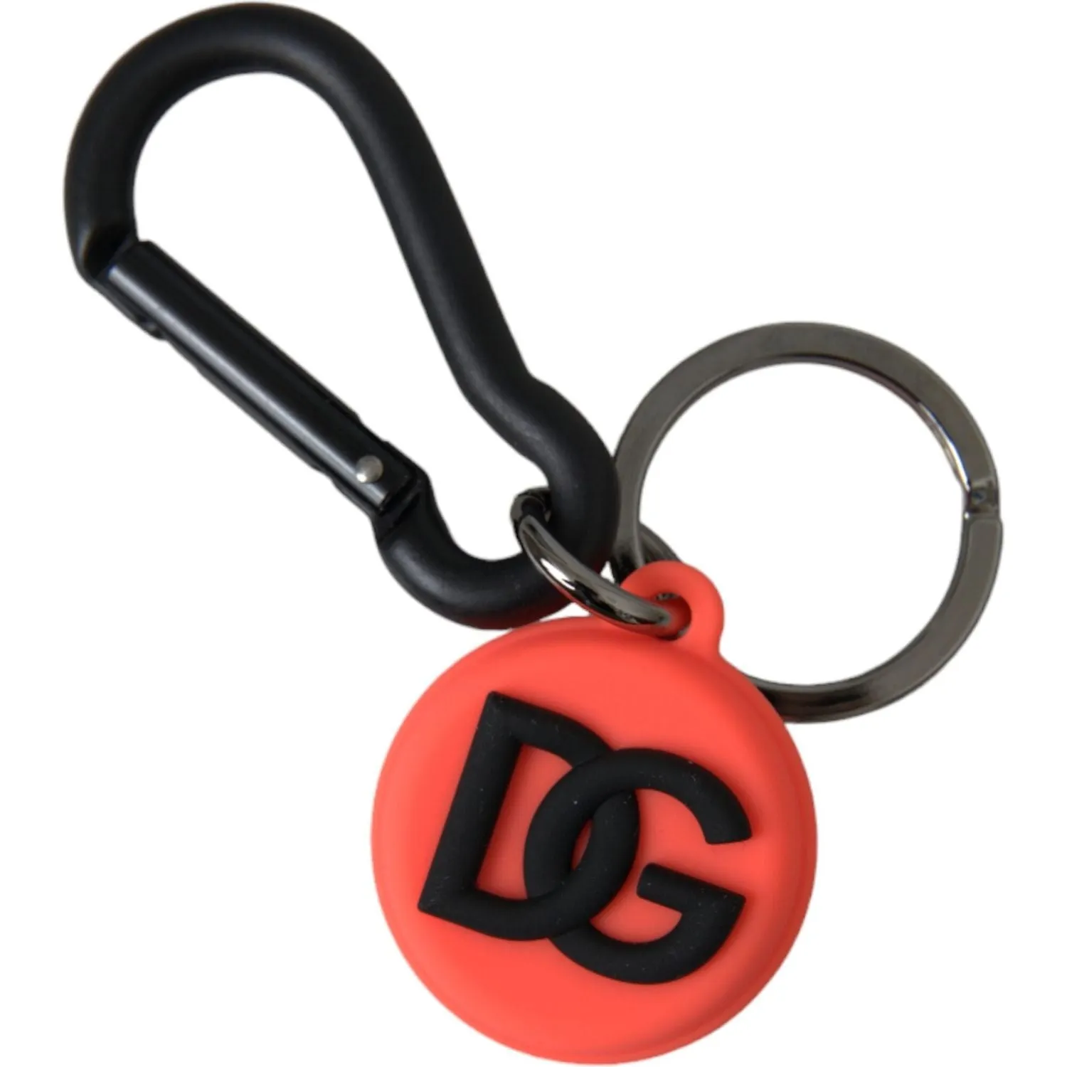 Dolce & Gabbana Red Orange Rubber DG Logo Round Metal Keyring Keychain