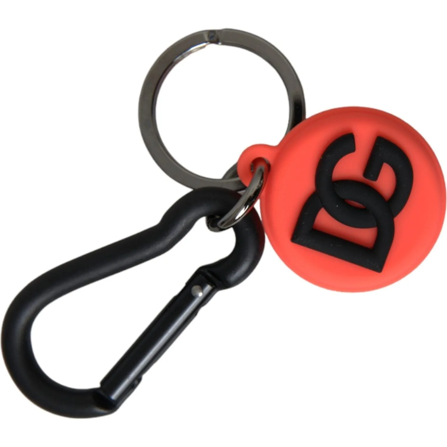 Dolce & Gabbana Red Orange Rubber DG Logo Round Metal Keyring Keychain