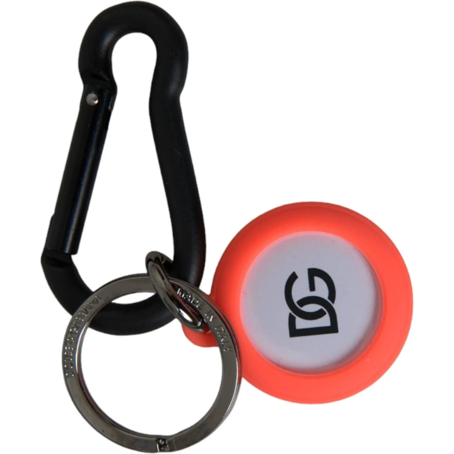 Dolce & Gabbana Red Orange Rubber DG Logo Round Metal Keyring Keychain