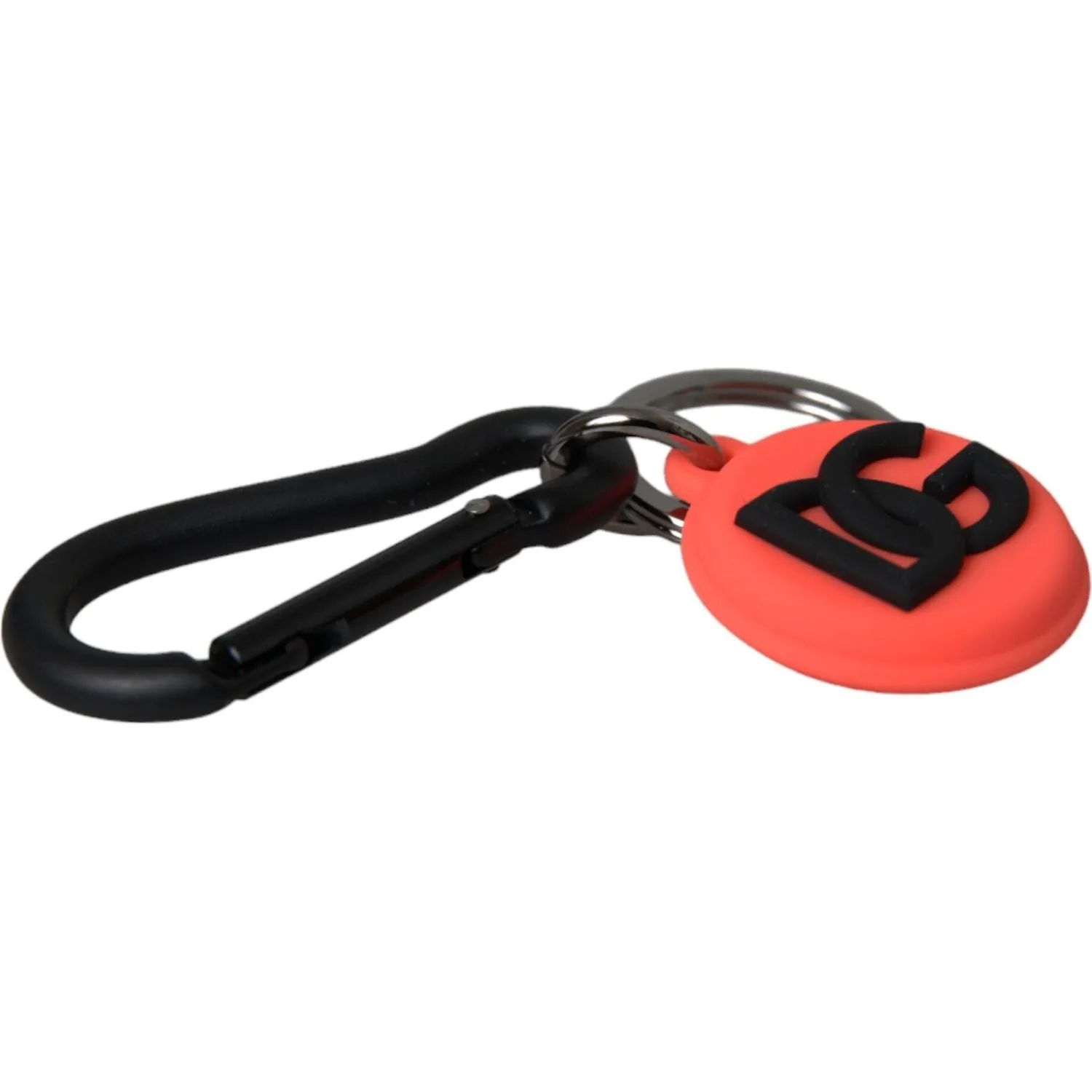 Dolce & Gabbana Red Orange Rubber DG Logo Round Metal Keyring Keychain