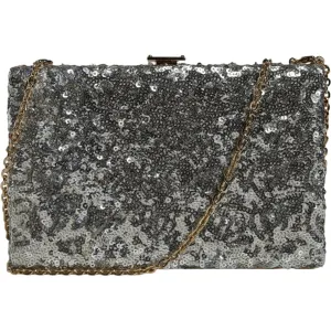 Dolce & Gabbana Silver Sequined Clutch Evening Crossbody Bag