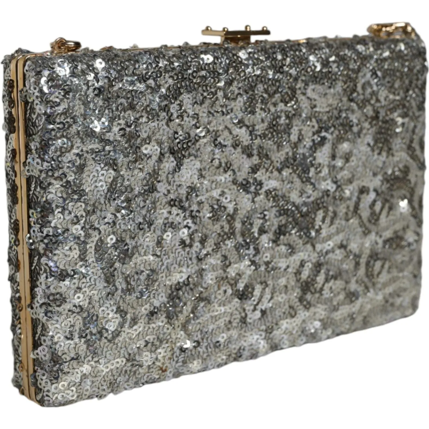 Dolce & Gabbana Silver Sequined Clutch Evening Crossbody Bag