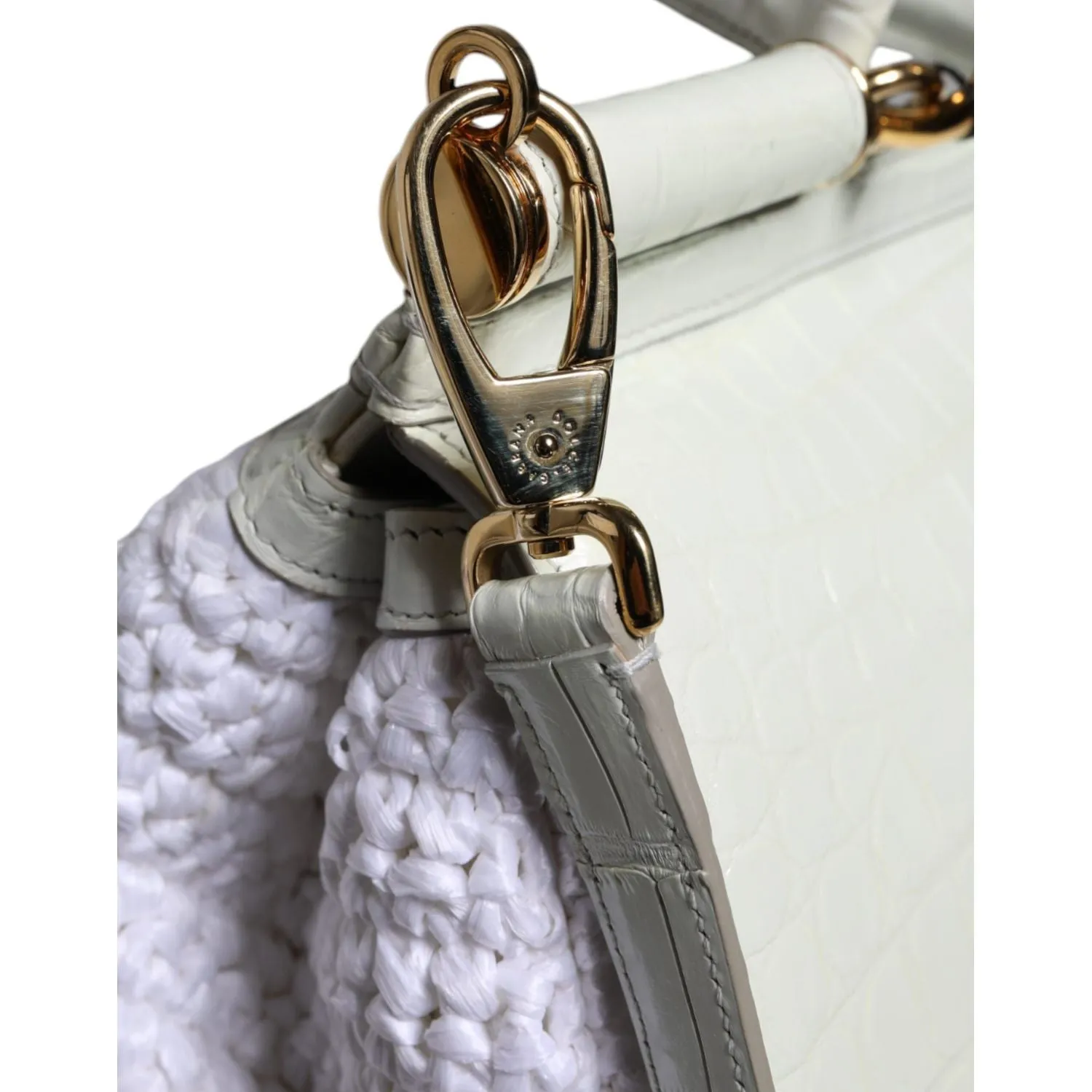 Dolce & Gabbana White Rafia Leather Top Handle Crossbody Bag