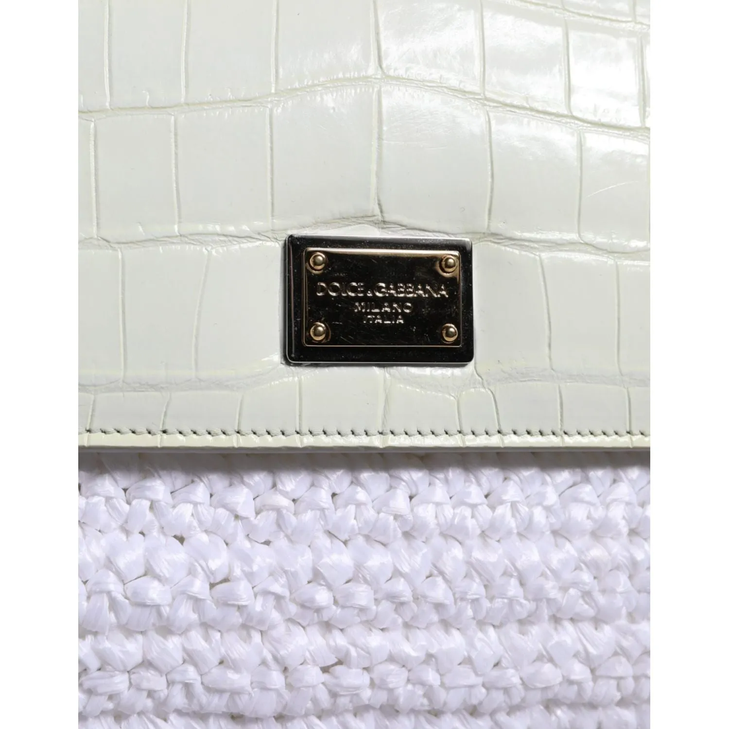 Dolce & Gabbana White Rafia Leather Top Handle Crossbody Bag