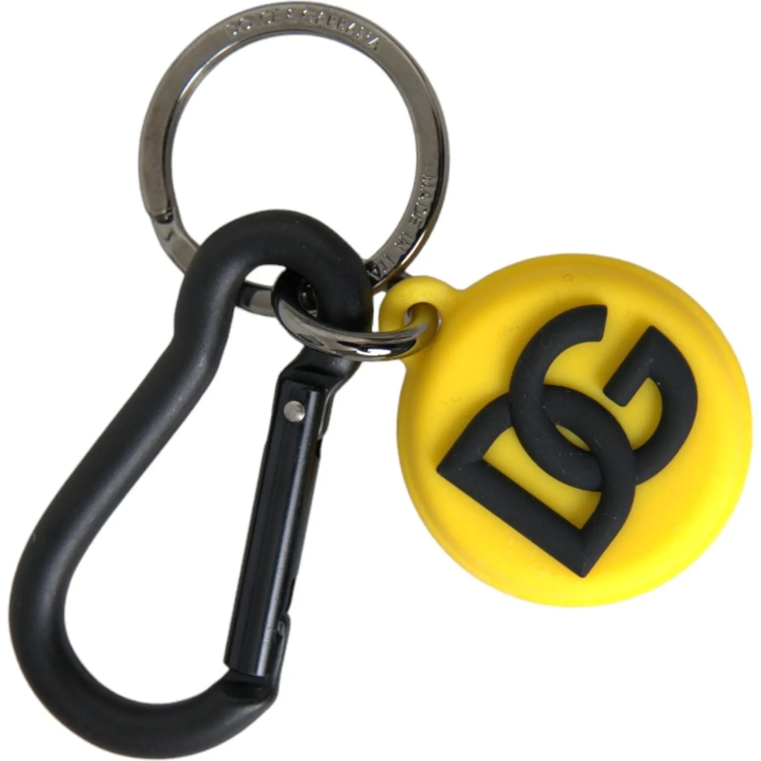 Dolce & Gabbana Yellow Rubber DG Logo Round Brass Metal Keyring Keychain