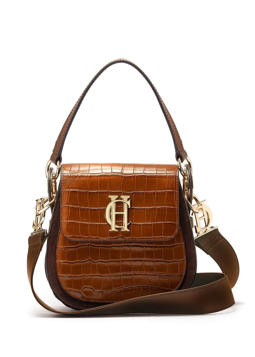 Holland Cooper Chelsea Saddle Bag in Tan Croc