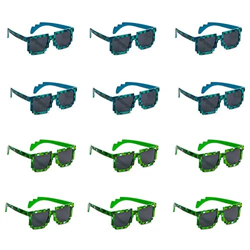 Kicko Pixel Sunglasses, Birthday Party Favors For Kids And Adults, 12 Pack