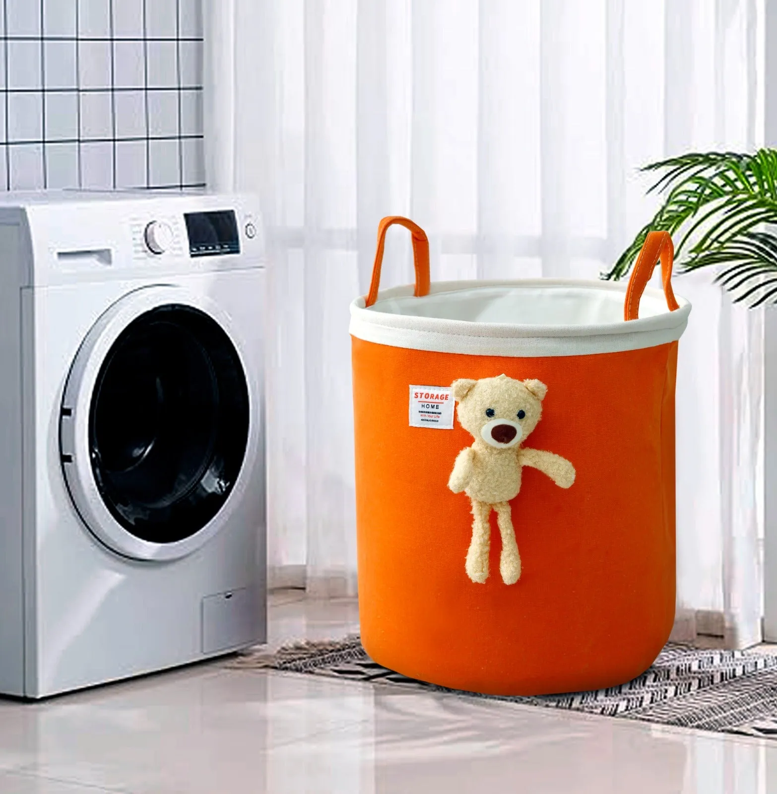 Kids Collapsible Laundry Basket-Orange Teddy