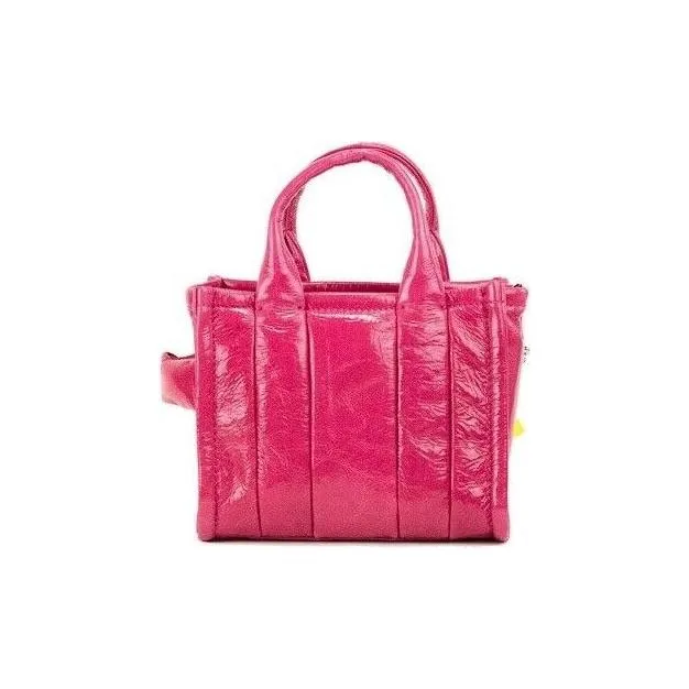 Marc Jacobs The Shiny Crinkle Micro Tote Magenta Leather Crossbody Bag Handbag