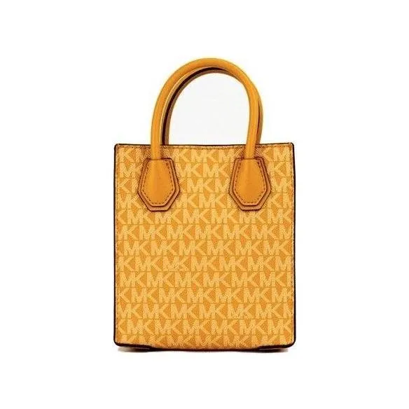 Michael Kors Mercer XS Honeycomb Gold Signature PVC North South Shopper Crossbody Bag