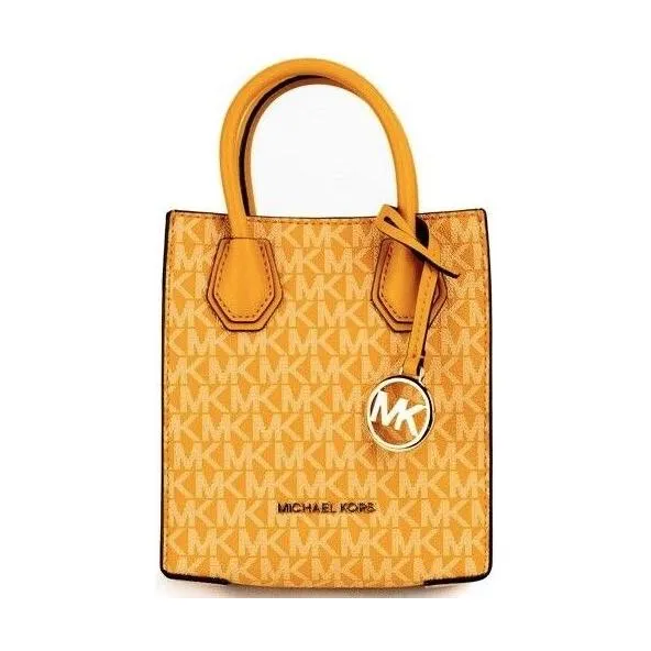 Michael Kors Mercer XS Honeycomb Gold Signature PVC North South Shopper Crossbody Bag