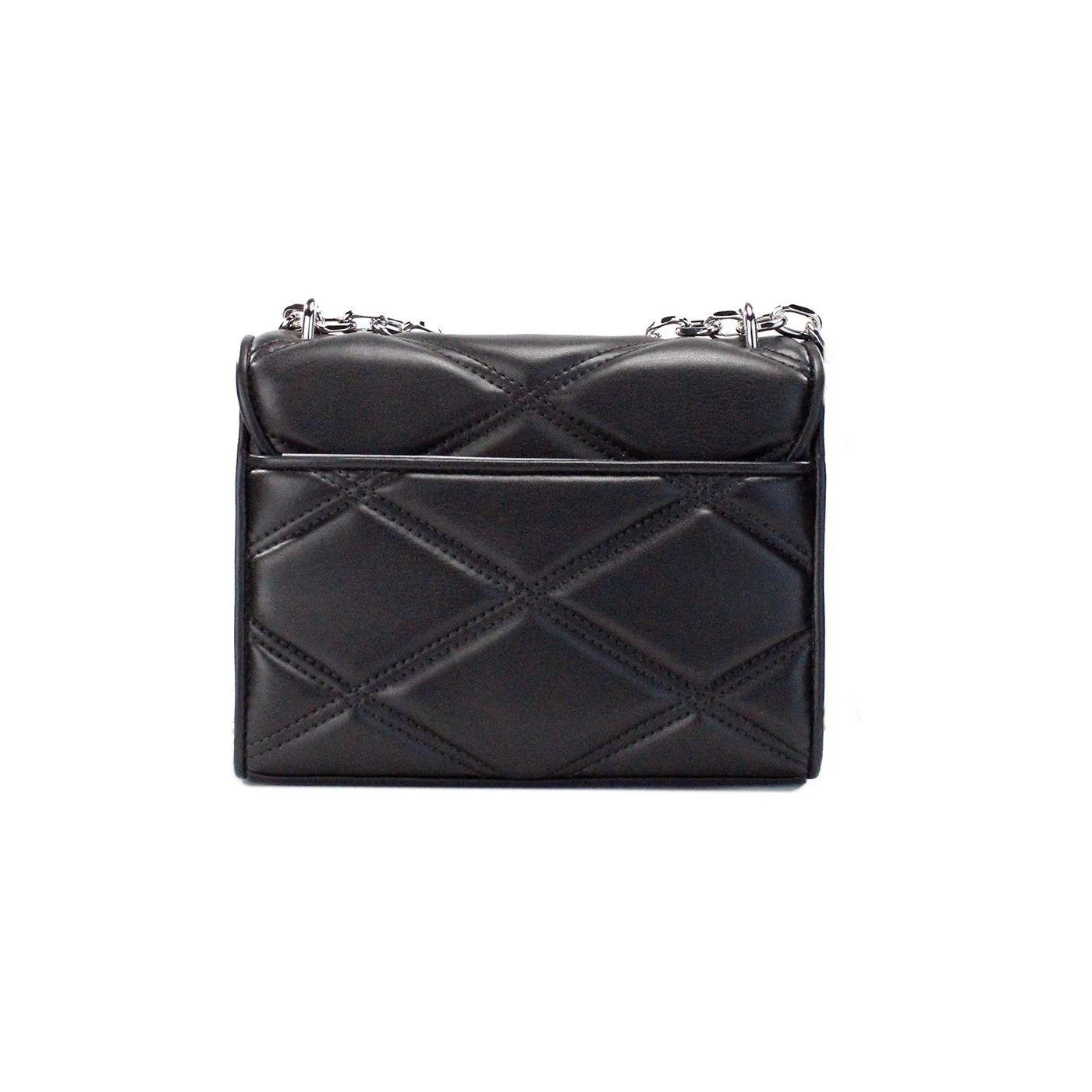 Michael Kors Serena Medium Black Diamond Quilted Faux Leather Flap Shoulder Bag