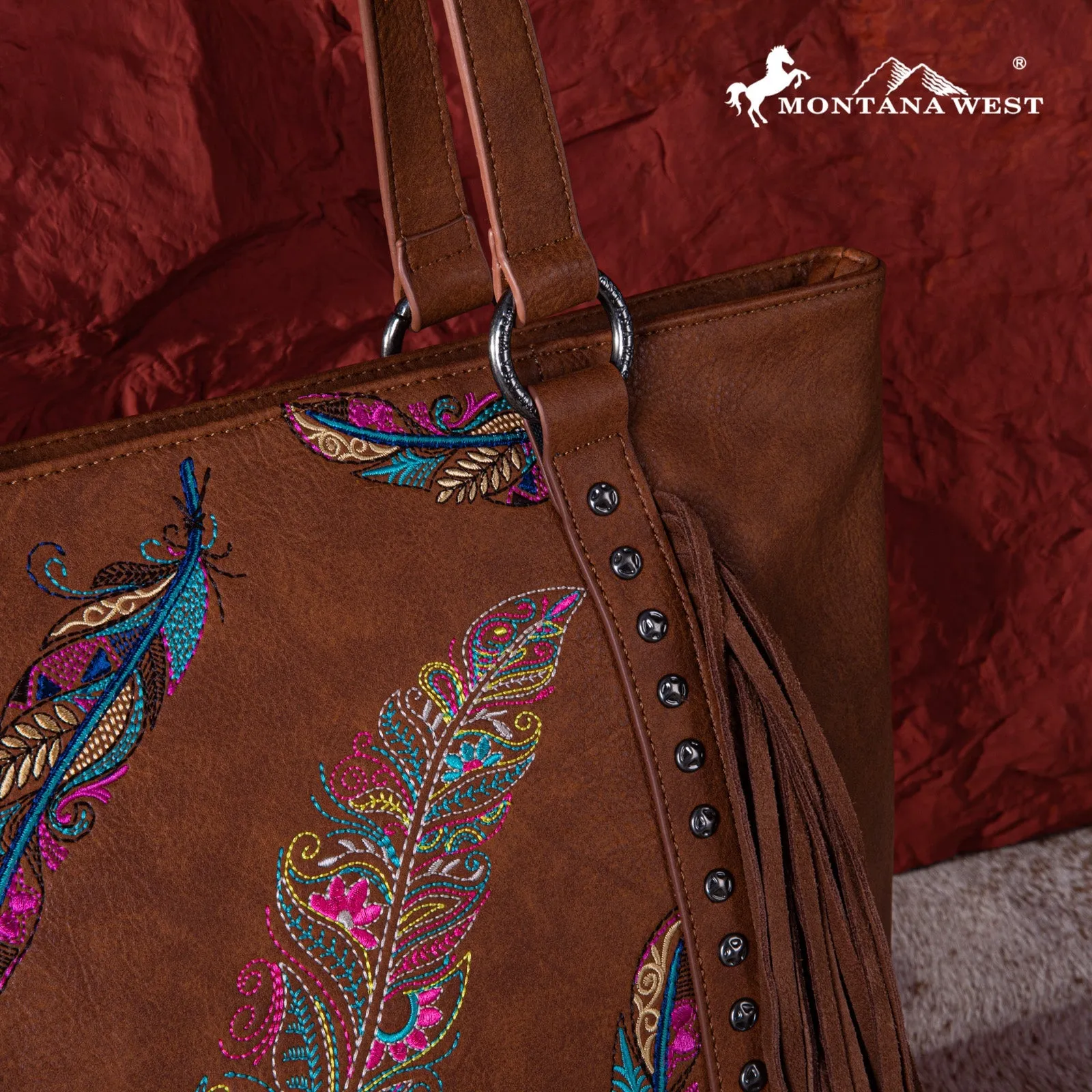 Montana West Embroidered Feather Concealed Carry Tote