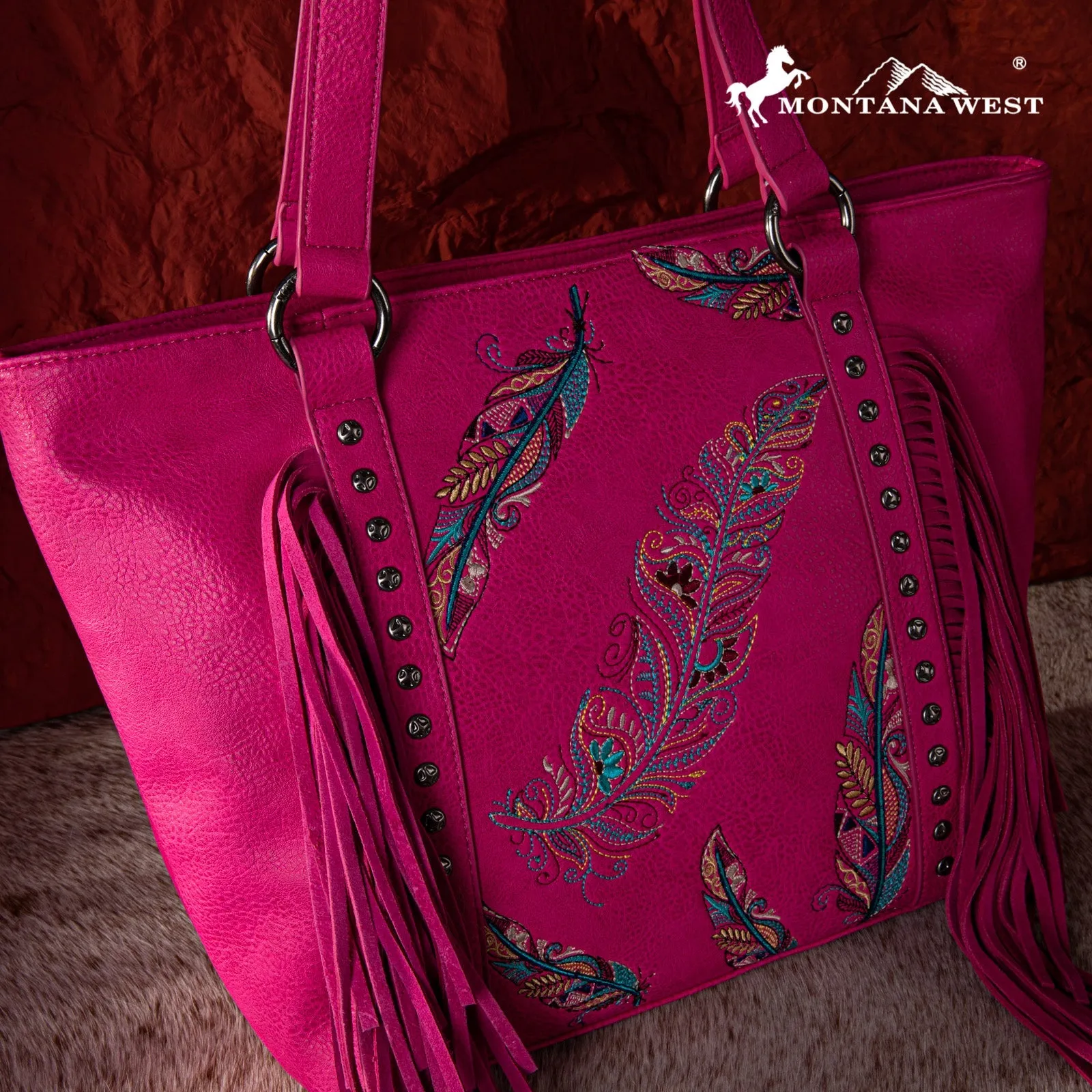 Montana West Embroidered Feather Concealed Carry Tote