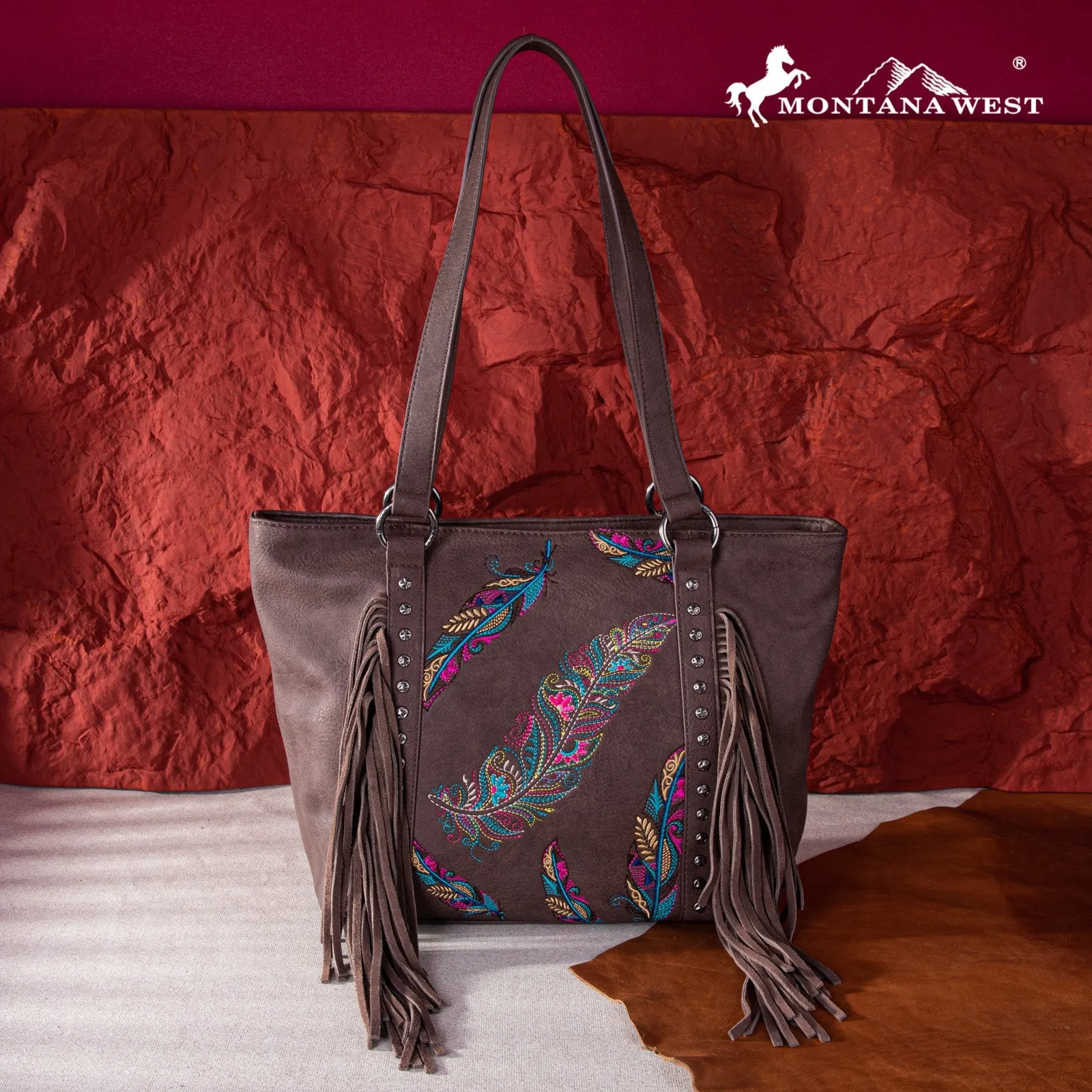 Montana West Embroidered Feather Concealed Carry Tote