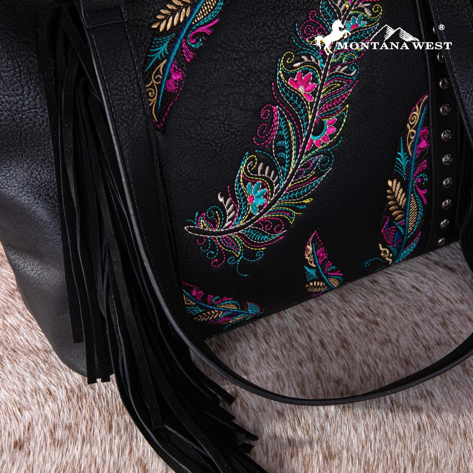 Montana West Embroidered Feather Concealed Carry Tote