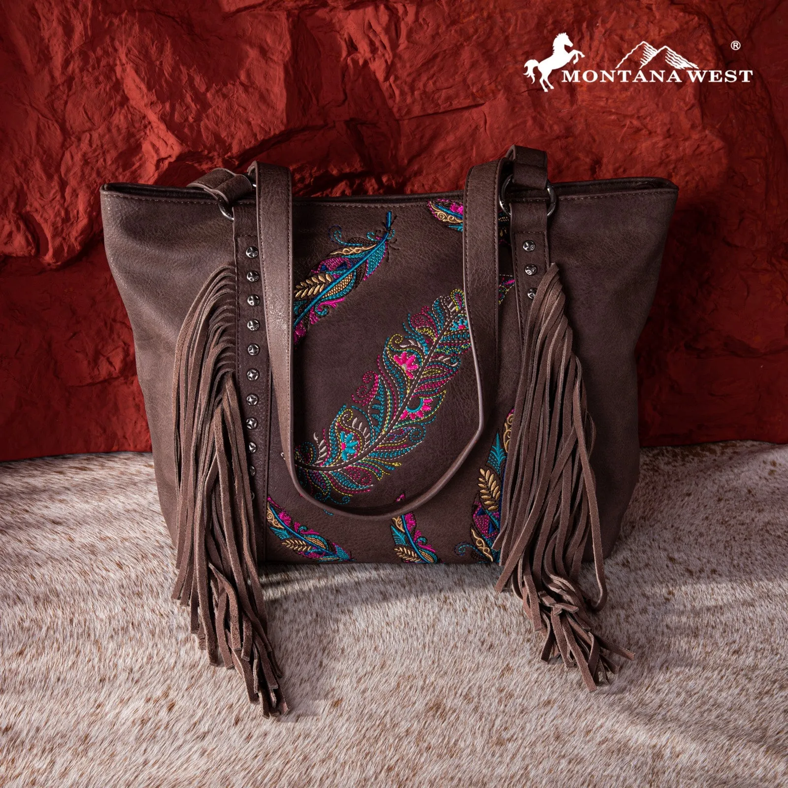 Montana West Embroidered Feather Concealed Carry Tote