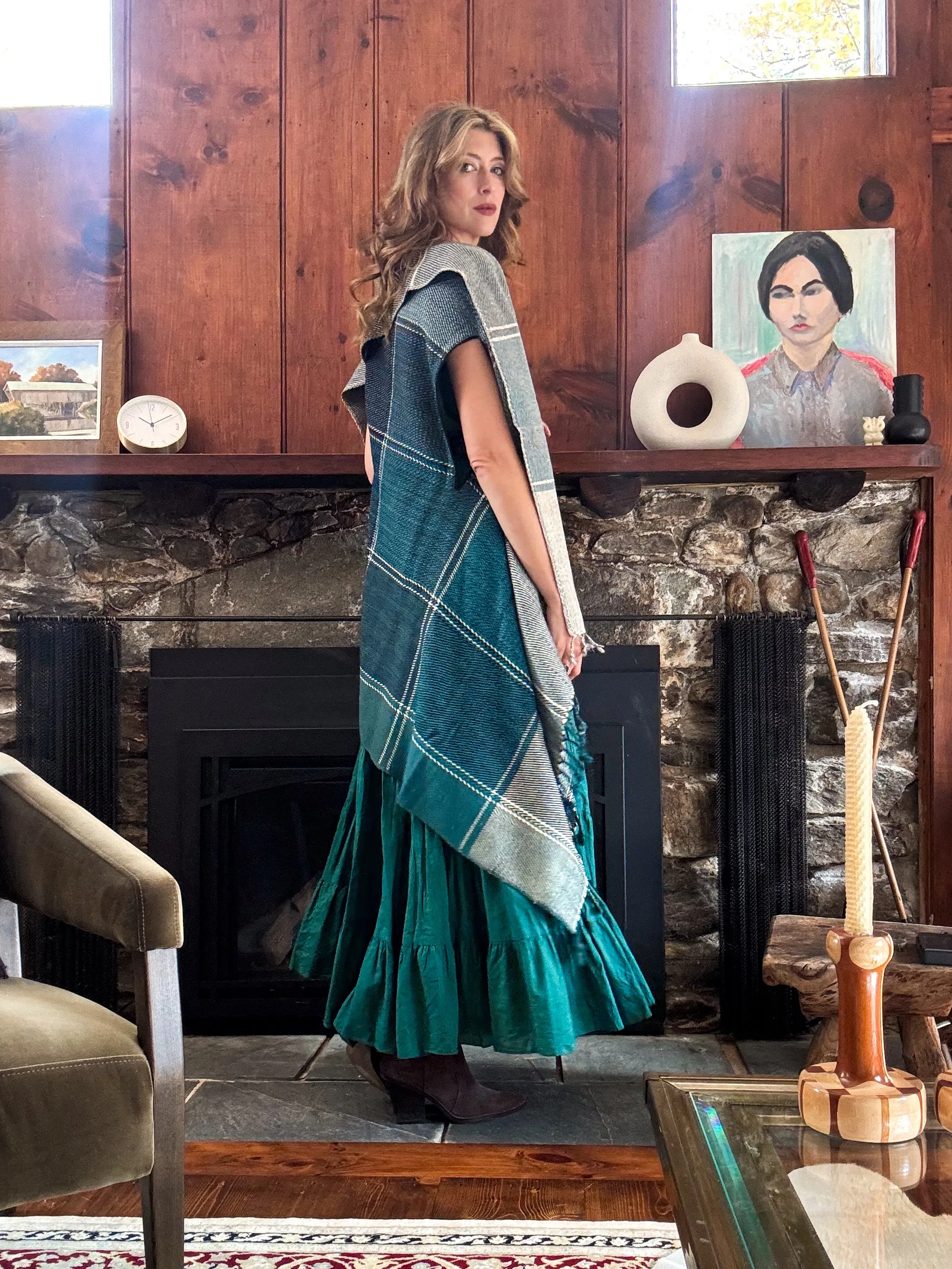 NEW! PLAID Wool Cape Tranquility