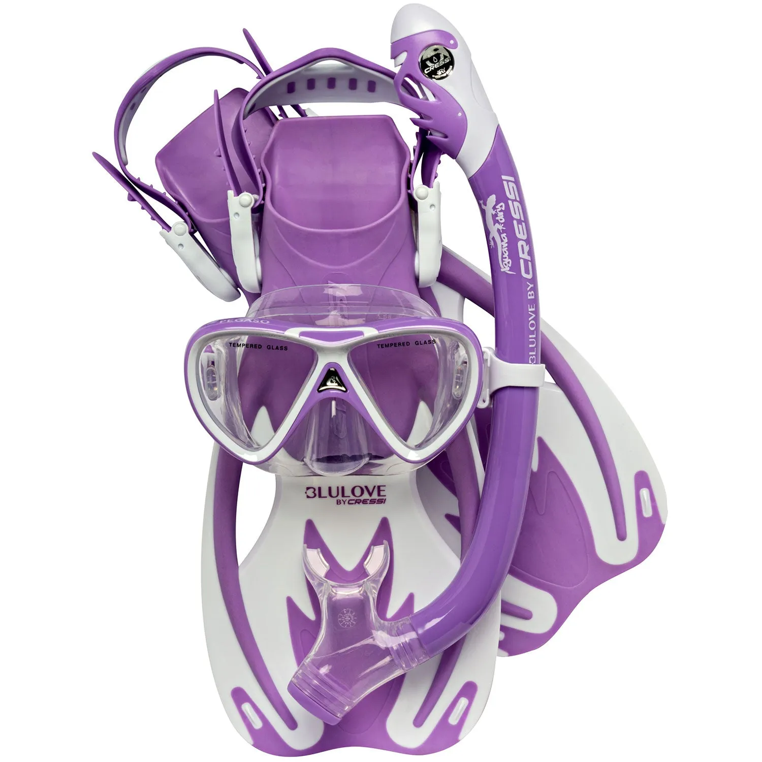 Open Box Cressi Junior Rocks Dry Mask Fin Snorkel Set-Lilac / White-Small / Medium