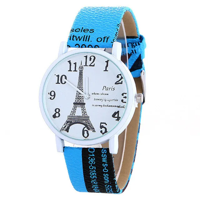 Sale Women Quartz Watch Clock Women Leather Eiffel Tower Casual Girl Christmas Wristwatch Cool Watches Unique Watches Gift Idea