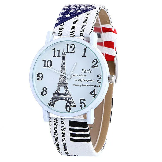 Sale Women Quartz Watch Clock Women Leather Eiffel Tower Casual Girl Christmas Wristwatch Cool Watches Unique Watches Gift Idea