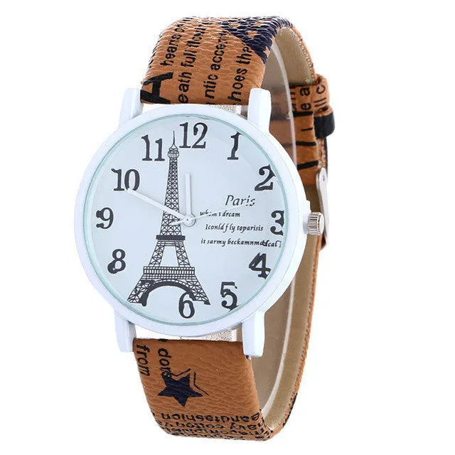 Sale Women Quartz Watch Clock Women Leather Eiffel Tower Casual Girl Christmas Wristwatch Cool Watches Unique Watches Gift Idea