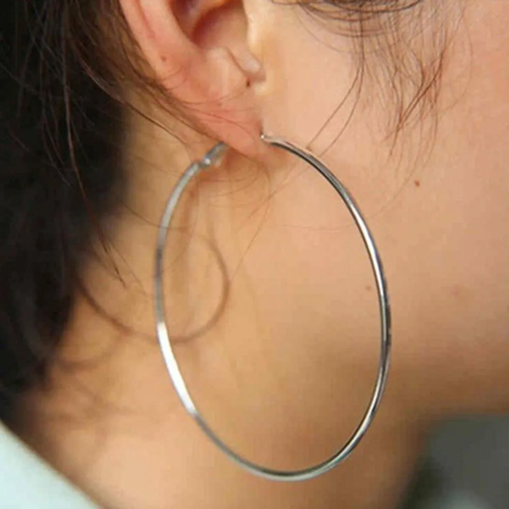 Super Big Circles Hoop Earrings For Women Fashion Gold Silver Color Jewelry Trendy Retro Big Round Circle Earrings