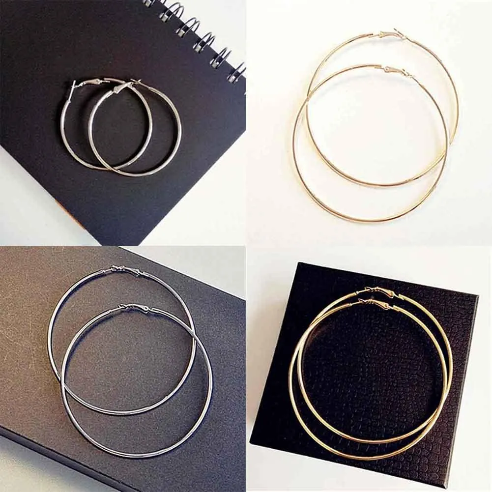 Super Big Circles Hoop Earrings For Women Fashion Gold Silver Color Jewelry Trendy Retro Big Round Circle Earrings