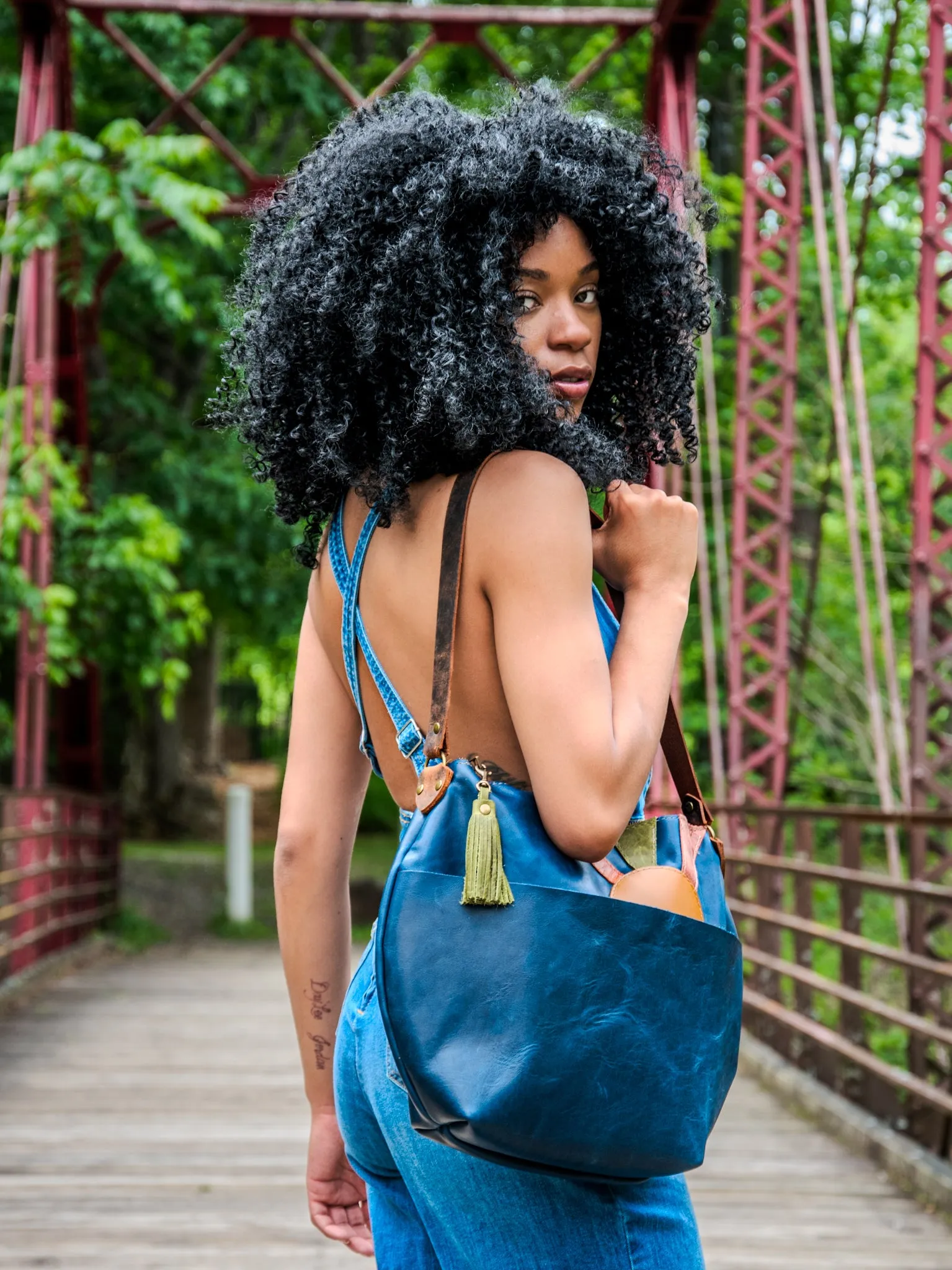 The Rising Sun Marie | Patchwork Leather Tote Bag | Crossbody Bag with Zipper and Tassel