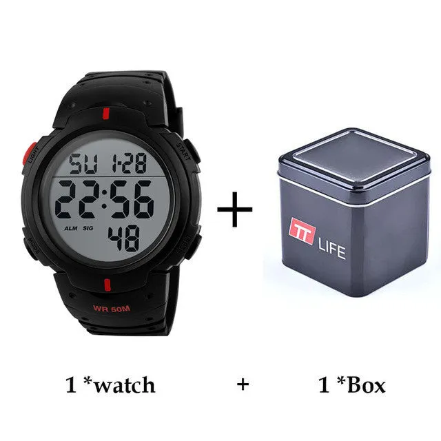 TTLIFE Men Watch Outdoor Sports Running Electronic Wrist Watches Alarm Clock 50m Waterproof Digital LED Military Mens Watch 1068