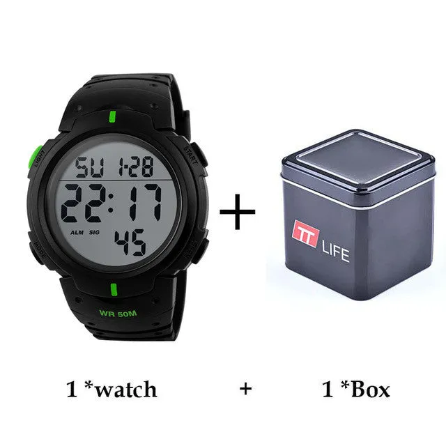 TTLIFE Men Watch Outdoor Sports Running Electronic Wrist Watches Alarm Clock 50m Waterproof Digital LED Military Mens Watch 1068