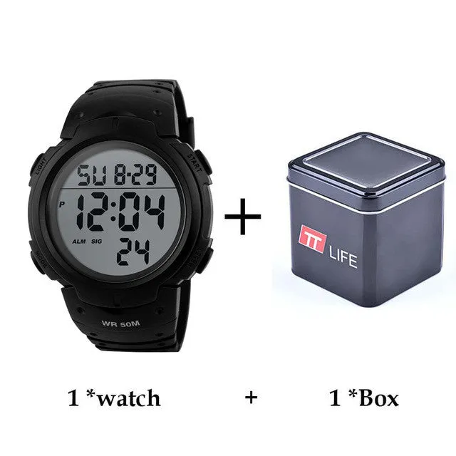 TTLIFE Men Watch Outdoor Sports Running Electronic Wrist Watches Alarm Clock 50m Waterproof Digital LED Military Mens Watch 1068