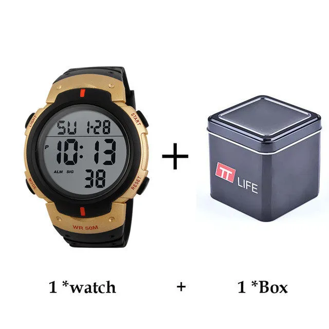 TTLIFE Men Watch Outdoor Sports Running Electronic Wrist Watches Alarm Clock 50m Waterproof Digital LED Military Mens Watch 1068