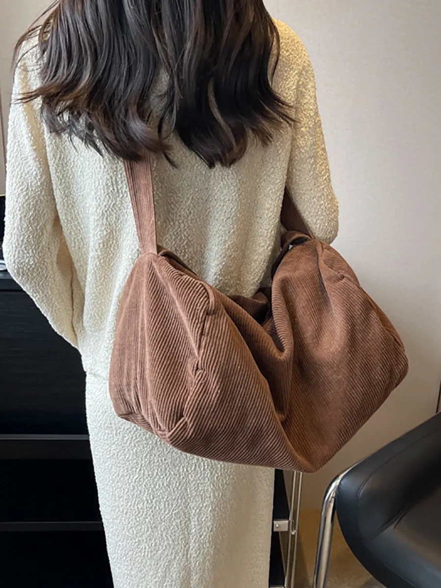 Women Casual Pure Color Corduroy Crossbody Bag