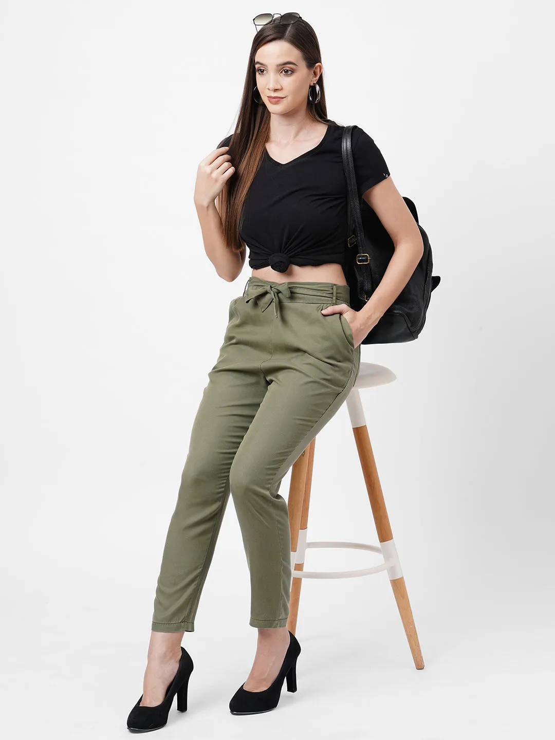 Women High-Rise Comfort Paper Bag Pants