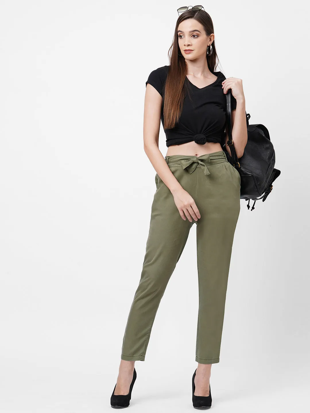 Women High-Rise Comfort Paper Bag Pants